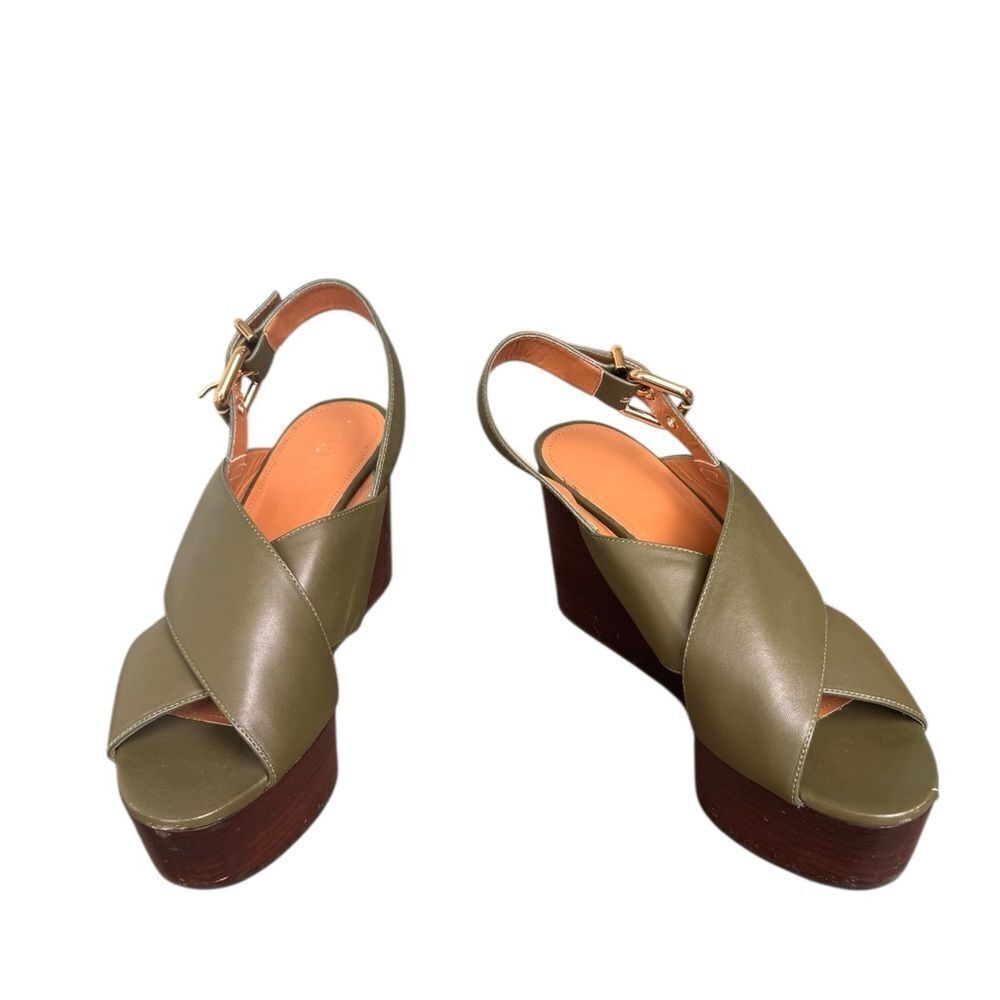 Marni Green Leather Crisscross Wedges Platform With Buckle Sandal Size 39 - Picture 2 of 16